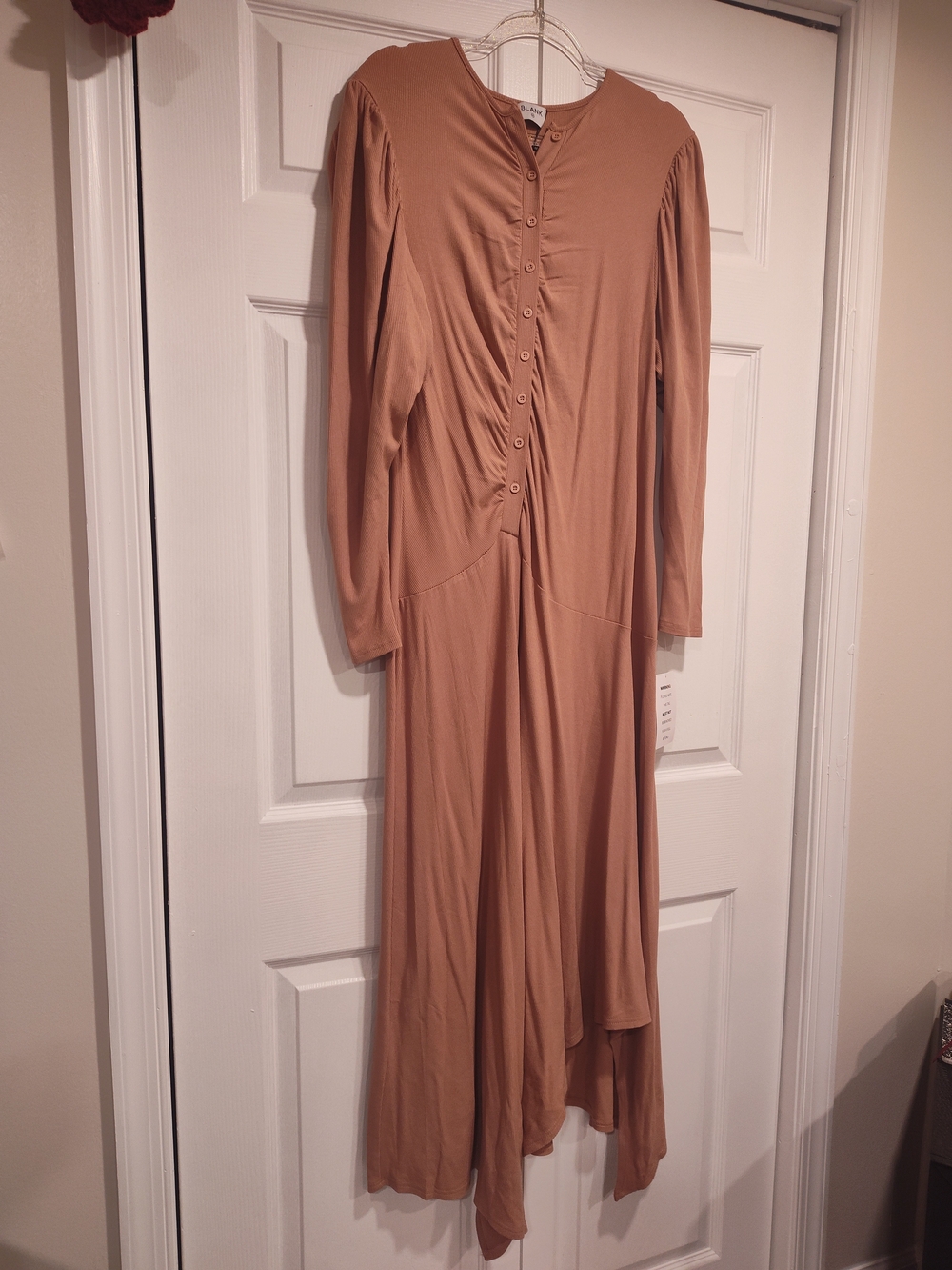 Fitted Blank Long-Sleeve Button-Front Midi Dress in Dusty Rose
